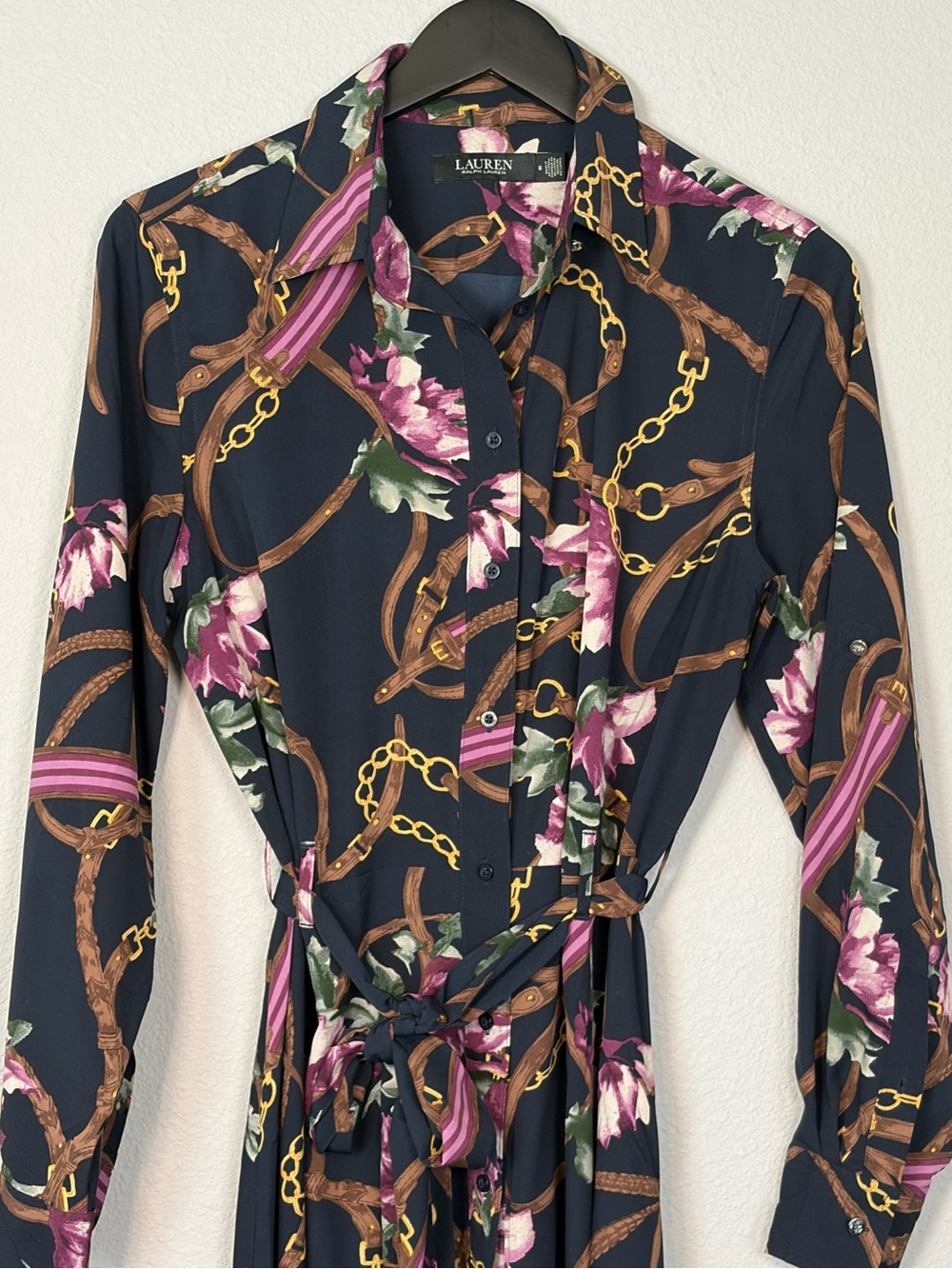 Lauren Ralph Lauren Karalynn Long Sleeve Day Dress Equestrian Chain Floral Print - Picture 5 of 9